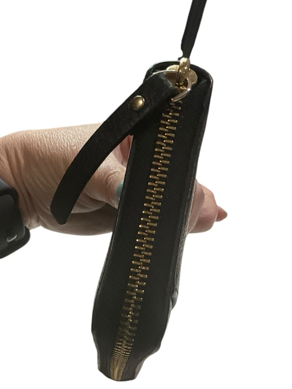 kate spade Black Pebbled Leather Zip-Around Wallet with Gold Logo - Picture 8 of 9